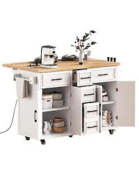 Streamdale Furniture Rolling Kitchen Island Power, Storage, Drop Leaf