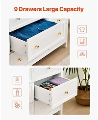 Gouun 9 Drawer Dresser, Wooden Chest of Drawers with Sliding and Anti