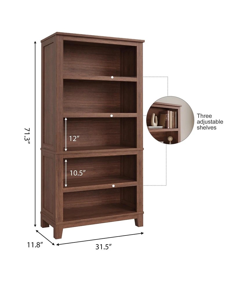 gaomon 71 Inch Tall Bookcase with Adjustable Shelves and 31.5 Inch Width, 5 Tier Farmhouse Bookshelf with Wooden Legs