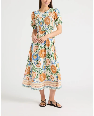 Ellen Tracy Women's Puff-Sleeve Midi Dress