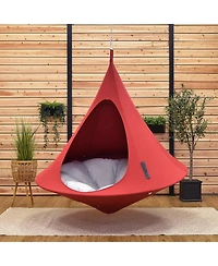 Vivere Double Cacoon Hanging Chair Indoor/Outdoor Polyester Canvas Hammock, Red