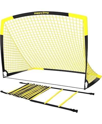Happy Jump 7'x5' Soccer Goal Net with Agility Ladder 12 Rung 20 Ft Speed Training