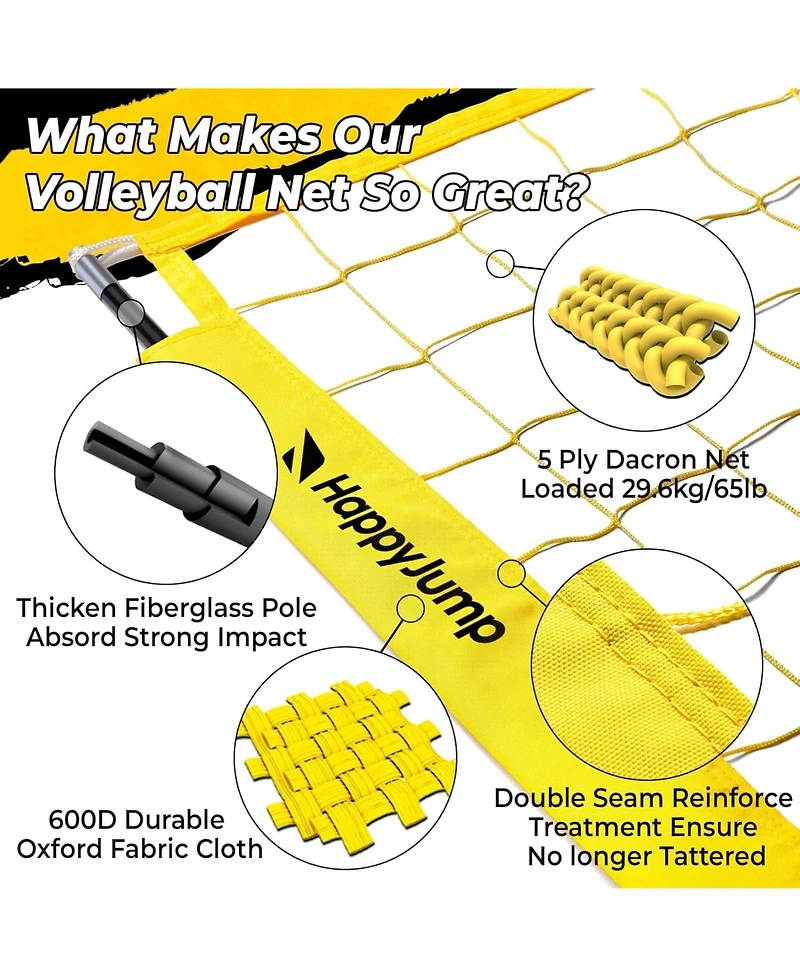 Happy Jump 8x11 Ft Professional Adjustable Volleyball Training Equipment, 3 Height Levels (6.5-8 Ft) Includes Volleyball for Indoor/Outdoor Training