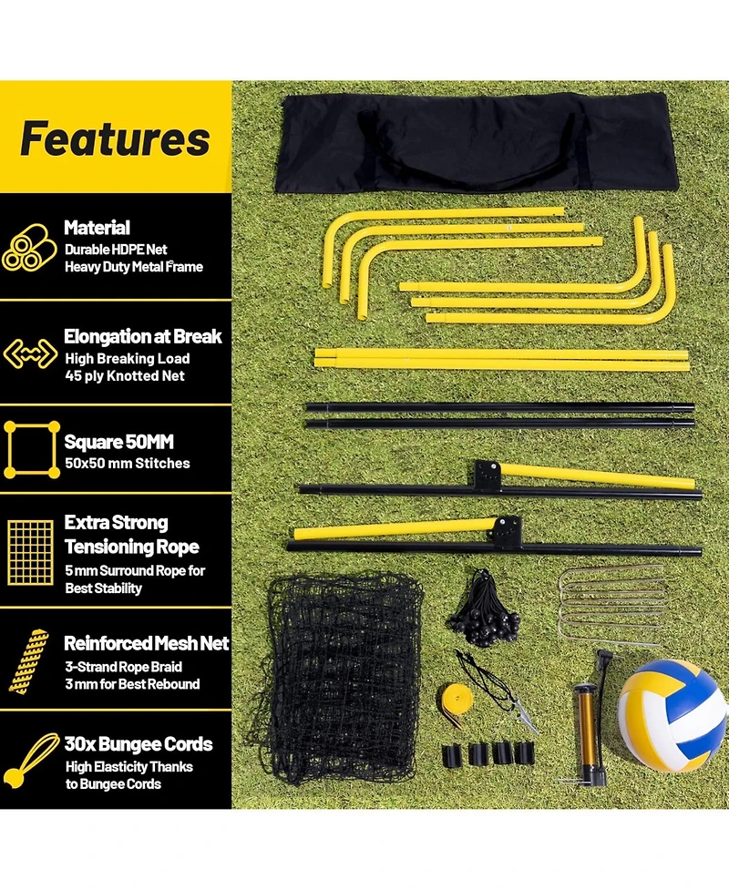 Happy Jump 7x4 Ft Portable Volleyball Rebounder Net, 5 Adjustable Angles Bounce Back Trainer, Heavy-Duty Steel Frame and 45-Ply Net