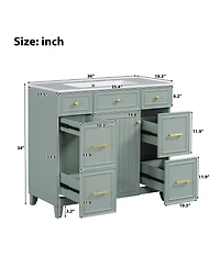 Casainc 36" Bathroom Vanity with Ceramic Sink, Green, Solid Wood Frame, Soft Close Doors, Adjustable Shelves