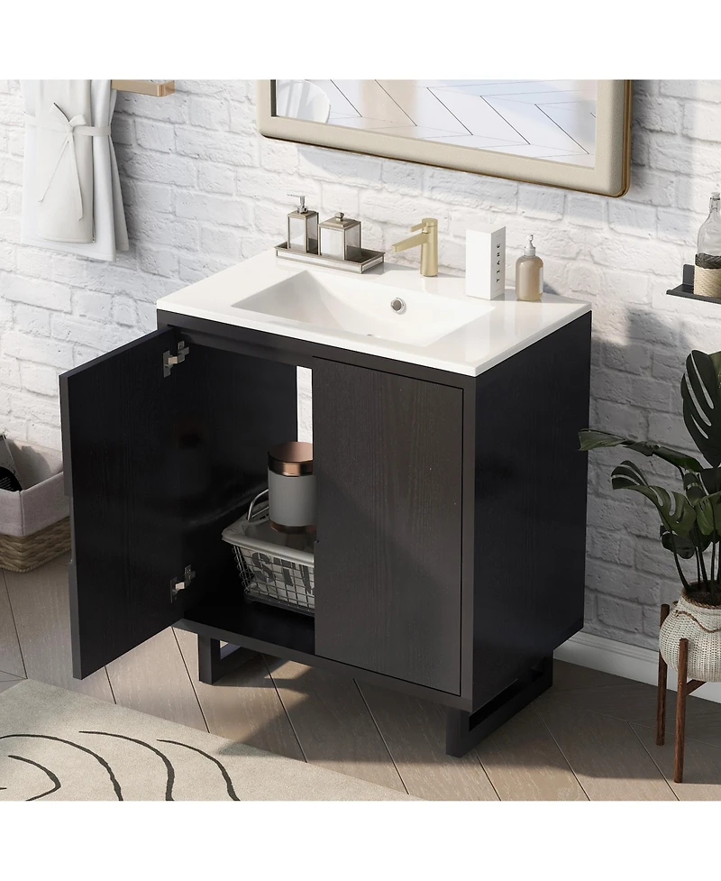 Casainc 30" Bathroom Vanity Set with Sink, Bathroom Storage Cabinet with Solid Wood Frame