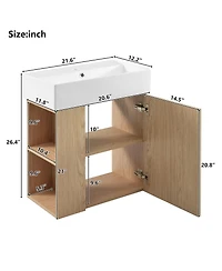 Casainc 21.6" Floating Bathroom Vanity with Ceramic Basin, Bathroom Storage Cabinet with Left Side Storage