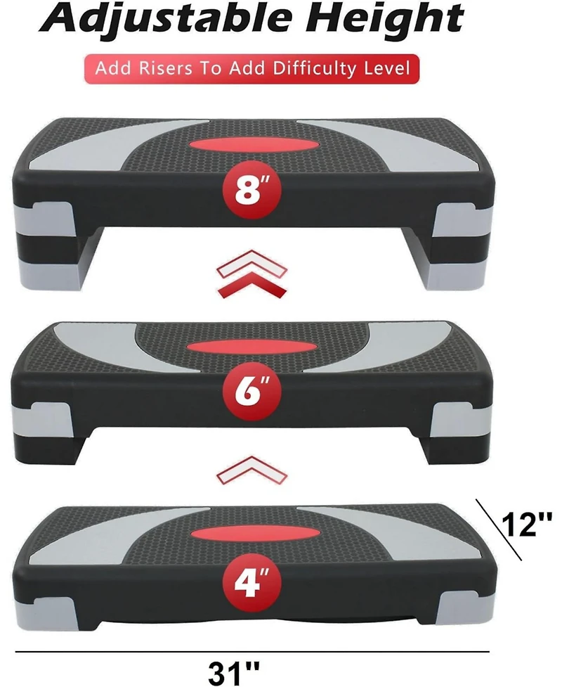 Zeny 31 Aerobic Step Platform, Adjustable Exercise Workout Stepper with Stable Risers, Stand Up Steppers for Exercise at Home, Fitness Equipment