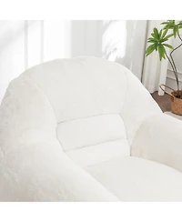 Clihome Comfy Bean Bag Sofa with Back Support and Footstool, Faux Fur Bean Bag Chair, Stuffed Floor Sofa