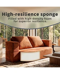 Rainsken 78.7" Convertible Curved Floor Sofa Bed, Plush Corduroy and Foam-Filled Sleeper Couch, Futon Loveseat for Living Room