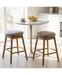 Gymax 25'' Swivel Counter Height Barstools Set of w/Solid Wood Legs and Footrests