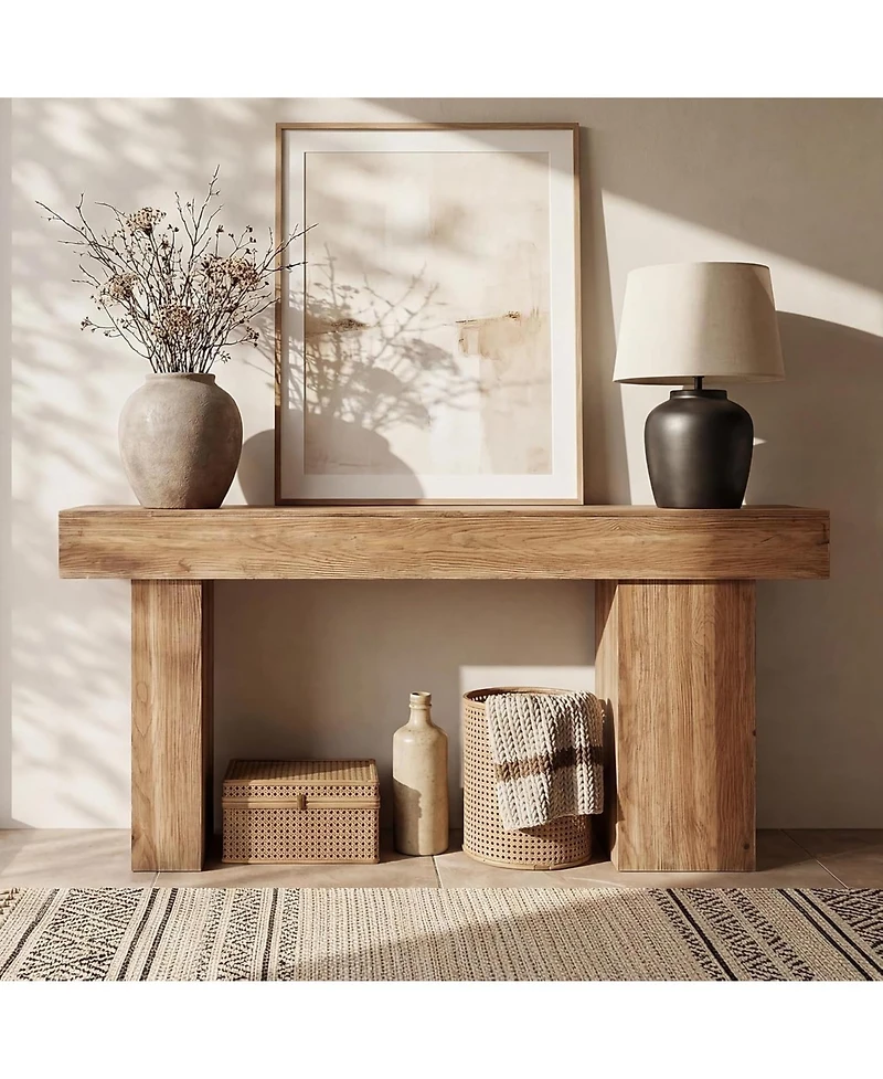 Tribesigns Solid Wood Console Table, 63-Inch Farmhouse Sofa Table Behind Couch with Artistic Legs