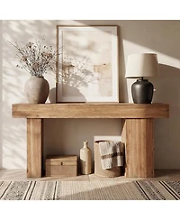 Tribesigns Solid Wood Console Table, 63-Inch Farmhouse Sofa Table Behind Couch with Artistic Legs
