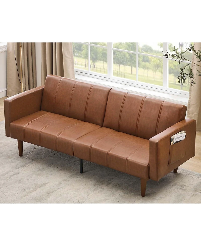 gaomon 75 in Futon Sofa Bed Mid-Century Futon Couch, Pu Leathe Convertible Sleeper Couch with Adjustable Backrest