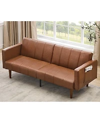 gaomon 75 in Futon Sofa Bed Mid-Century Futon Couch, Pu Leathe Convertible Sleeper Couch with Adjustable Backrest