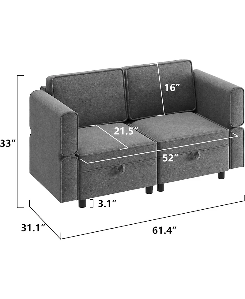 gaomon Modern Loveseat Sofa with Storage, Chenille Fabric Small Love Seat Couches for Compact Living Room, Bedroom, Apartment, Dorm