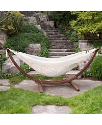 Vivere Double Cotton Hammock, Comfortable Daybed with Wood Frame, 8 Natural