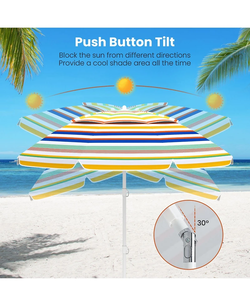 Slickblue 6.5' Beach Umbrella with Upf 50+ Sun Protection and Push Button Tilt