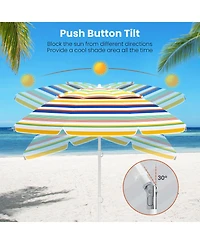Slickblue 6.5' Beach Umbrella with Upf 50+ Sun Protection and Push Button Tilt