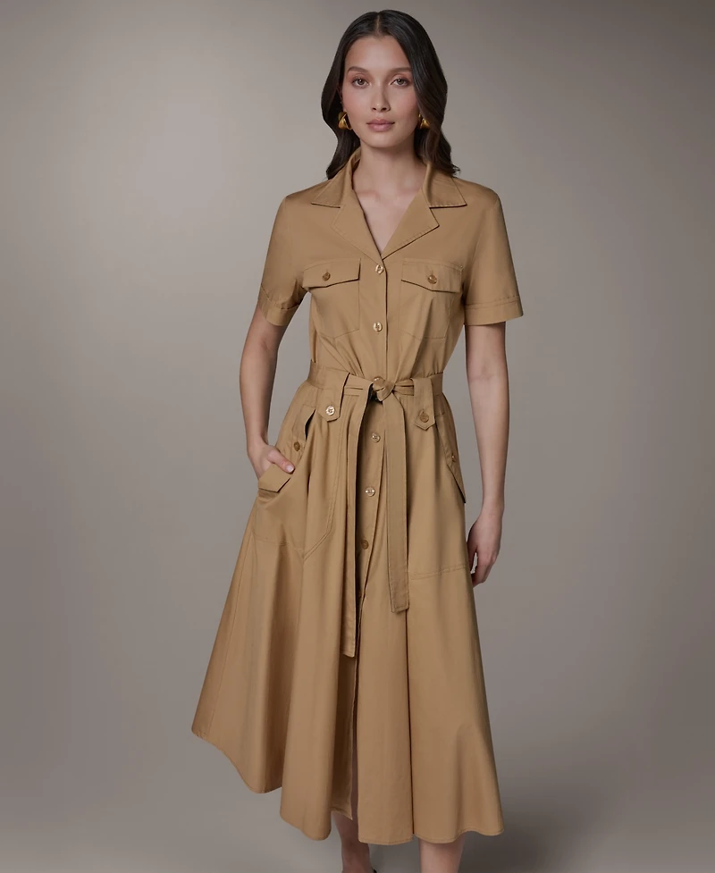Donna Karan Weekend Women's Short-Sleeve Self-Belted Midi Shirt Dress