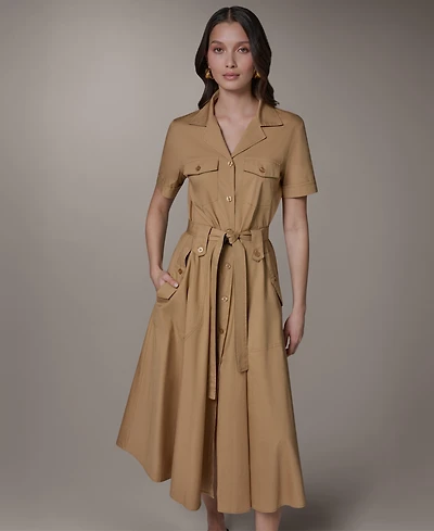 Donna Karan Weekend Women's Short-Sleeve Self-Belted Midi Shirt Dress