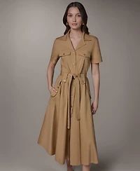 Donna Karan Weekend Women's Short-Sleeve Self-Belted Midi Shirt Dress