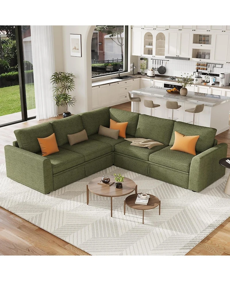 gaomon Corduroy U Shaped Sectional Sleeper Sofa with Pull Out Bed, Storage Seat & Ottoman