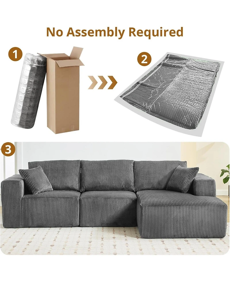 gaomon 108" Modular Sectional Sofa, Cloud Foam Sectional Couch with L-Shape Chaise/Throw Pillows/Plush Corduroy Fabric