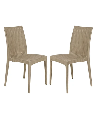 LeisureMod Hickory Set of 2 Stackable Indoor/Outdoor Dining Chairs in Resin Wicker and Polypropylene, Lightweight and Durable