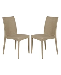 LeisureMod Hickory Set of 2 Stackable Indoor/Outdoor Dining Chairs in Resin Wicker and Polypropylene, Lightweight and Durable