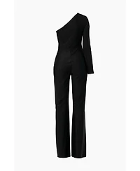 Ivonne Women's Wide-Leg Textured Jumpsuit with One Long Sleeve