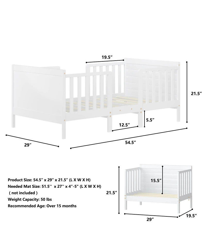 Sugift 2 in 1 Convertible Kids Wooden Bed Furniture with Guardrails