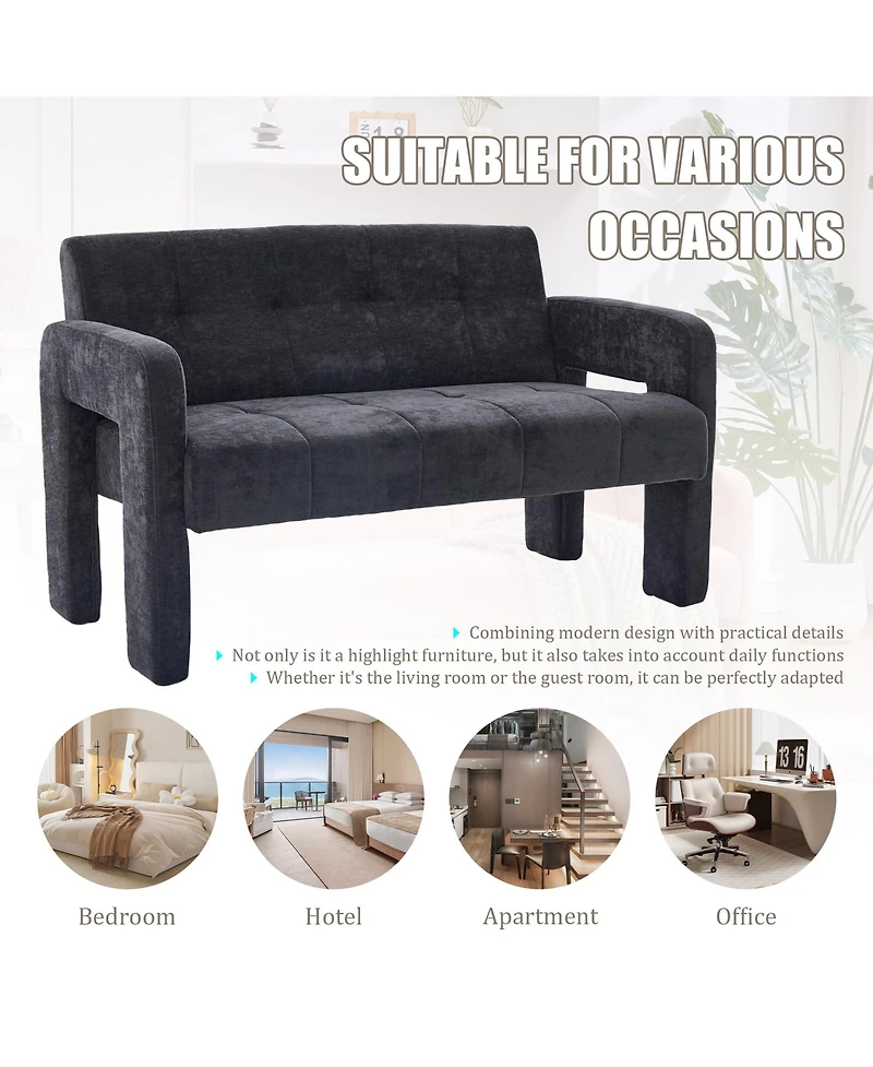 Rainsken 47" Chenille Loveseat Sofa, 2 Seater Mini Couch with Deep Seat and Dual Armrests, Upholstered Couch Perfect for Living Room, Apartment