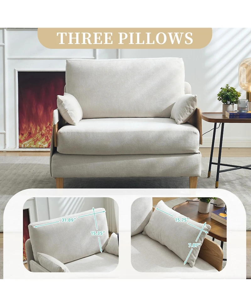 Rainsken Convertible Sleeper Sofa Bed, Chenille Upholstered Lounge Recliner with 3 Pillows and Side Pocket for Living Room, Bedroom and Home Office