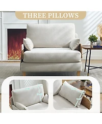 Rainsken Convertible Sleeper Sofa Bed, Chenille Upholstered Lounge Recliner with 3 Pillows and Side Pocket for Living Room, Bedroom and Home Office