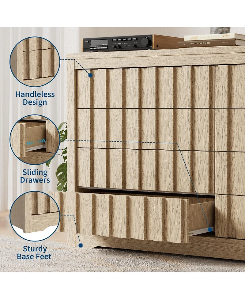 gaomon Fluted Dresser for Bedroom with 8 Drawers, 54" Wide Modern Chest of Drawers with Curved Profile