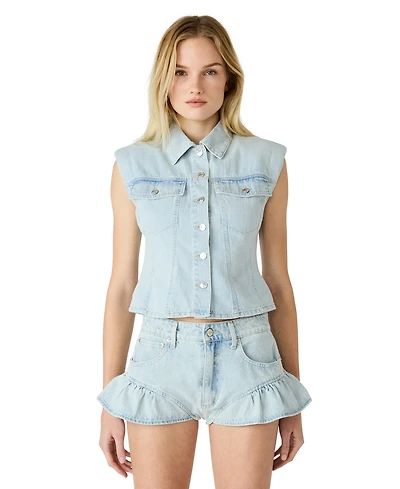 Bb Dakota Women's Collared Neck Cropped Denim Top