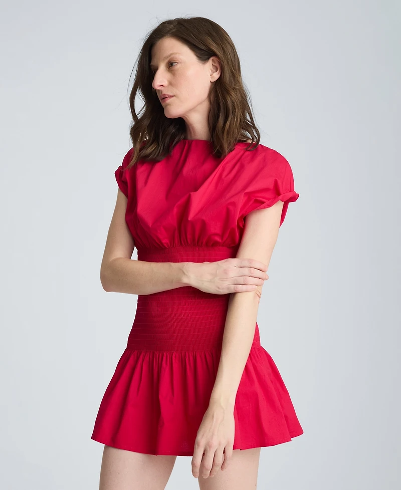 Kenneth Cole Women's Smocked Waist Boat Neck Mini Dress