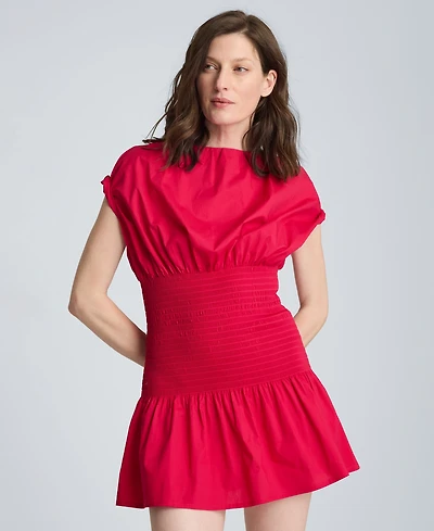 Kenneth Cole Women's Smocked Waist Boat Neck Mini Dress