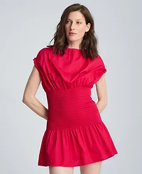 Kenneth Cole Women's Smocked Waist Boat Neck Mini Dress
