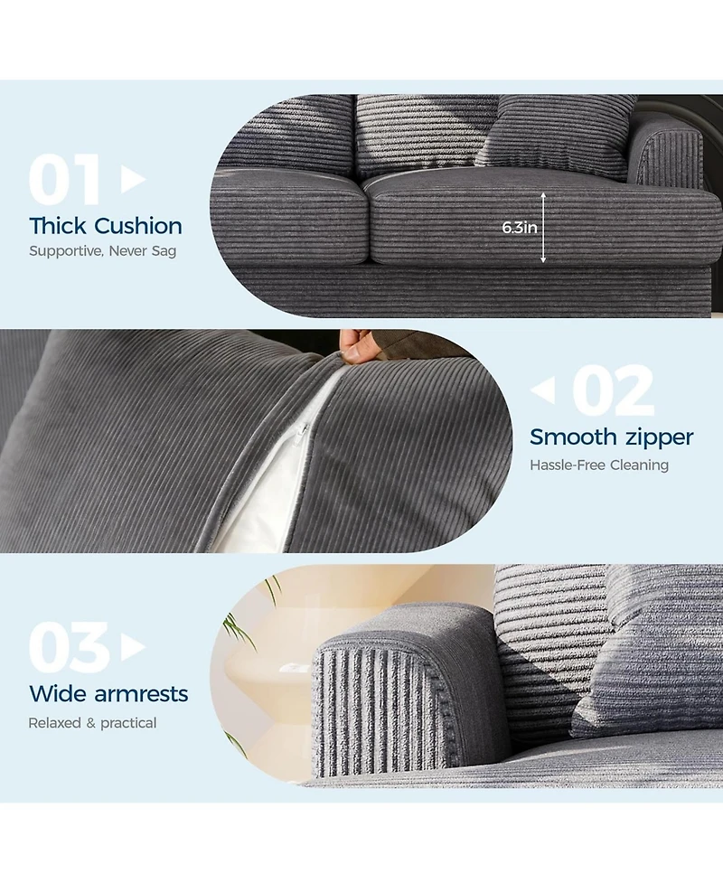 gaomon Modern Sofa with 2 Throw Pillows, Deep Seat Couch Upholstered Cushion & Removable Cover