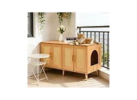 Zeus & Ruta Wooden Cat Litter Box Enclosure Hidden Litter Box Furniture for 2 Cats Modern Pet Cabinet