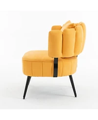 Rainsken Chenille Upholstered Barrel Chair with Scalloped Backrest and Pocket Coil Support, Modern Accent Chair for Living Room and Reading Nook