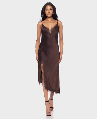 Alex & Sophia Juniors' V-Neck Lace Trim Midi Dress