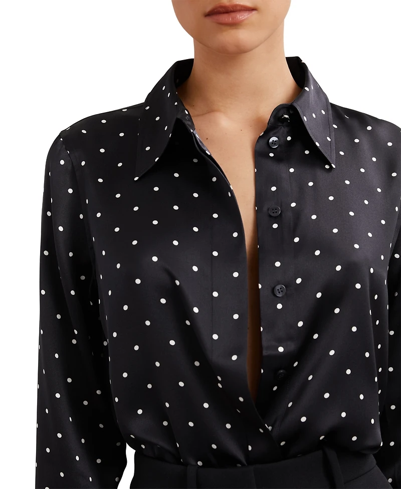 Reiss Women's Silk-Satin Polka-Dot Shirt