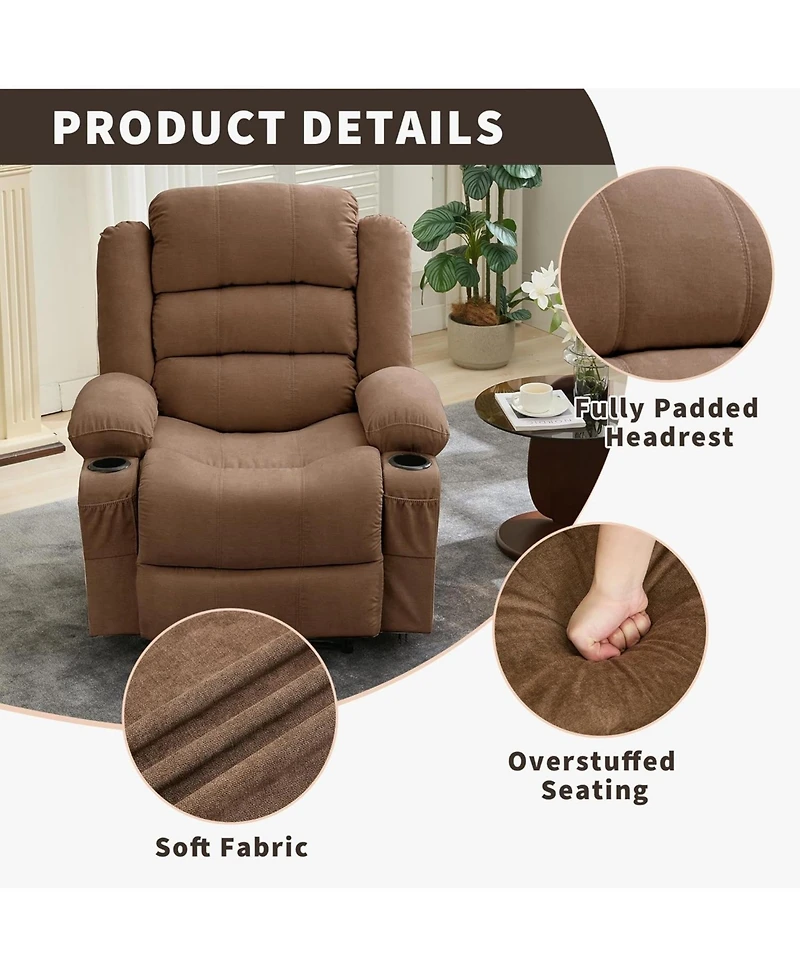 gaomon Wide Rocker Recliner Chair for Adults, Manual Oversized Chairs w/Armrest, Backrest, 2 Cup Holders, Side Pocket