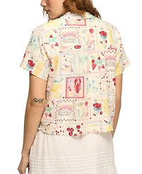 Lucky Brand Women's Printed Camp Collar Button-Front Top