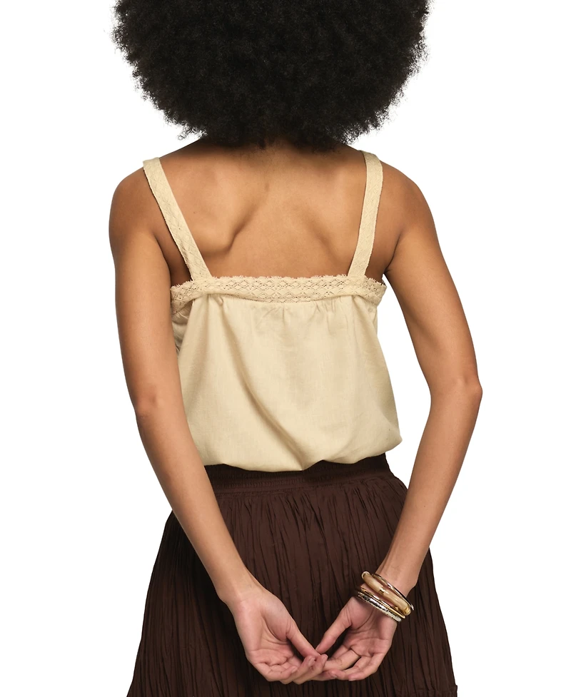 Lucky Brand Women's Ocean Embroidered Square Neck Bubble Top