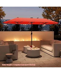 Sugift Large Patio Umbrella with Solar Led Lights and Crank