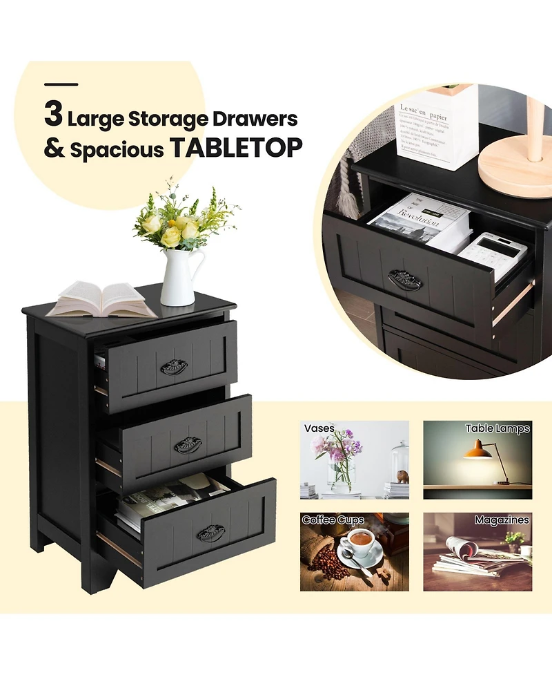 sumyeg 3 Drawers End Storage Wood Side Nightstand